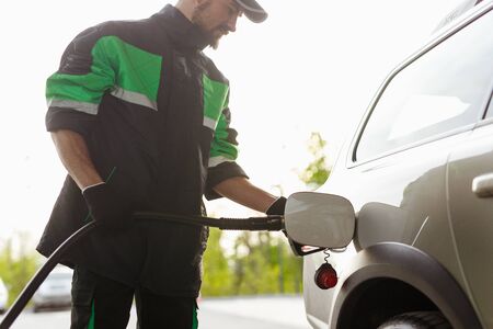 Crop employee refueling vehicle