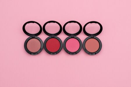 Compacts of multicolored blushersの写真素材