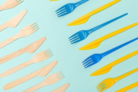 Natural versus plastic utensilsの写真素材