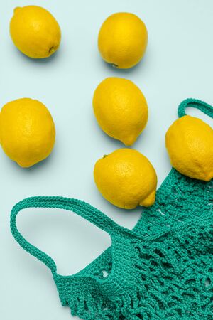Lemons near cotton bagの写真素材