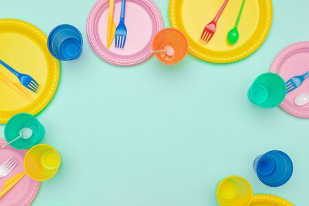 Border from plastic dishwareの写真素材