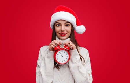 Funny young female during New Year countdown