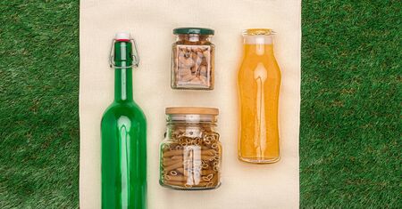 Glass containers with foodの写真素材