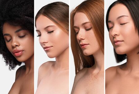 Beautiful multiracial women with closed eyes