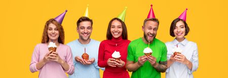 Optimistic friends during birthday celebrationの写真素材