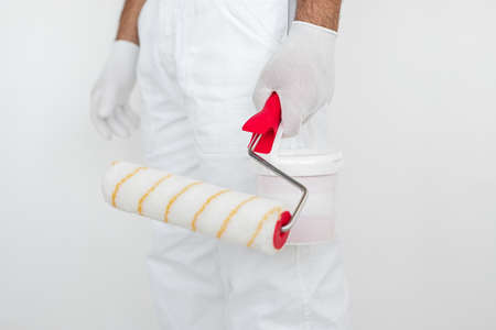 Crop painter with tools before workの写真素材