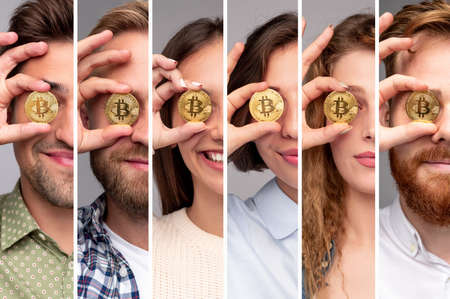 Young people with bitcoin coins