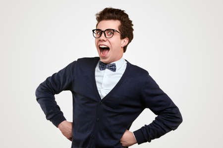 Proud nerd with opened mouthの写真素材