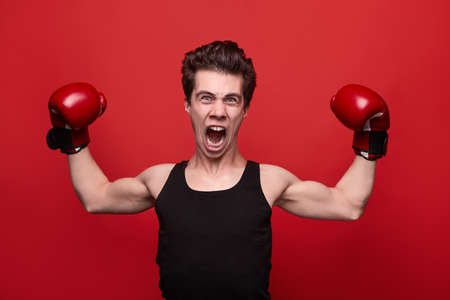 Angry boxer screaming at camera