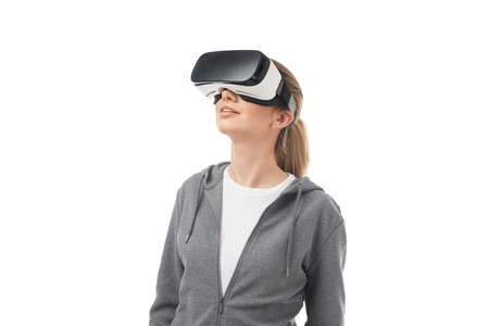 Woman in virtual reality goggles
