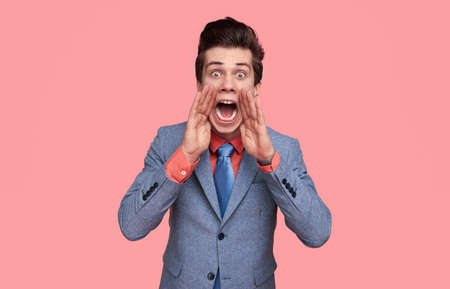 Funny businessman shouting and announcing news