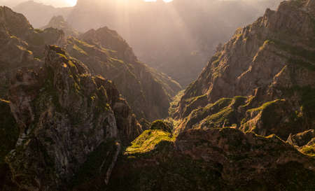 Scenic landscape of mountains in sunset