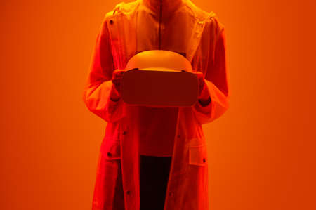 Crop model with VR helmetの写真素材