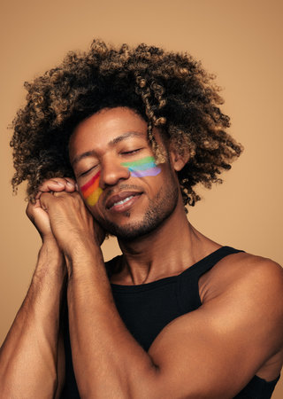 Black gay dreaming about loveの写真素材