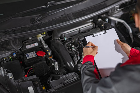 Auto Mechanic Performing a Detailed Car Inspection in the Workshop