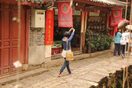 Visitors passing riverのeditorial素材