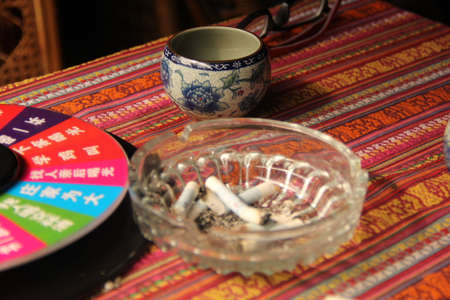 Ashtray on the tableの写真素材