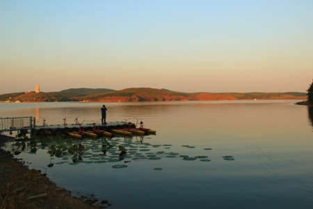 Lakeview and hillsの写真素材