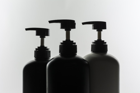 Bottle of liquid soap, shower gel, shampoo, on white backgrounds.の写真素材