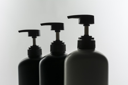 Bottle of liquid soap, shower gel, shampoo, on white backgrounds.の写真素材