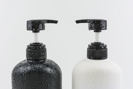 Bottle of liquid soap, shower gel, shampoo, on white backgrounds.の写真素材