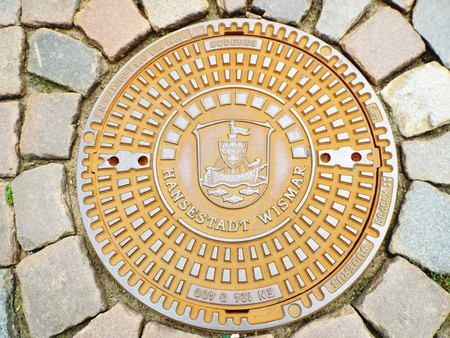 Manhole covers of the Hanseatic city of Wismar, Germanyのeditorial素材