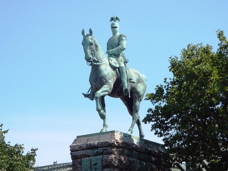 Equestrian statue of Wilhelm II. Southern ramp on the left bank of the Hohenzollern Bridge in Cologne, Germany 2014のeditorial素材