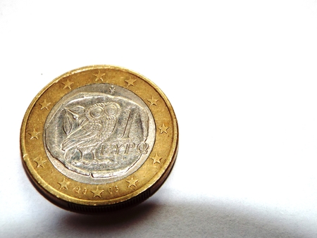 Greek euro: A Greek Euro coin with the owl, the symbol of Athens.の写真素材
