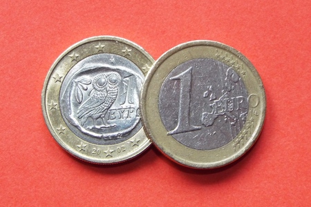 Greek euro. A Greek Euro coin with the owl, the symbol of Athens.の写真素材