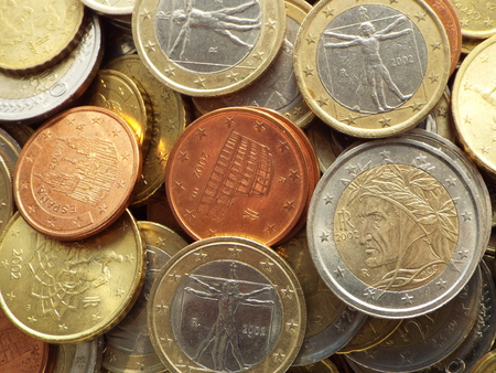 Euro coins  Italian -  Italian euro coins lying on a heap of coins.の写真素材
