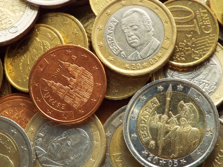 Euro coins  Spanish -  Spanish euro coins lying on a heap of coins.の写真素材