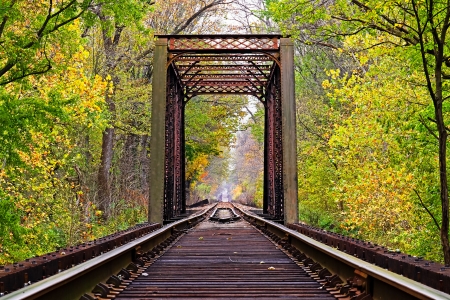 Railroad Trestle in Early Fallの写真素材