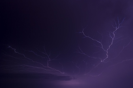 Lightning Bolts Fill the Night Skyの写真素材