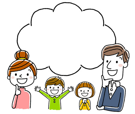 4 people Family: Looking up at the smile, thinkingのイラスト素材