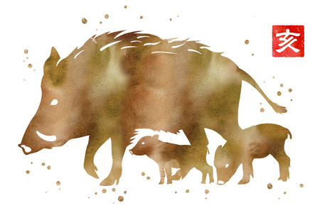 New Year card material: wild boarの写真素材