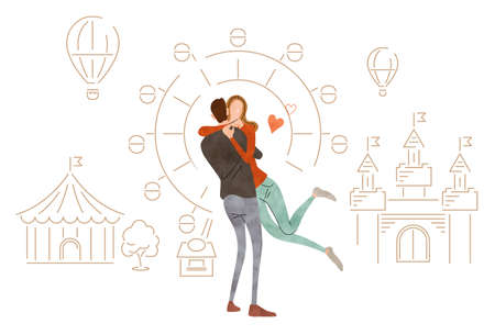 Illustration material: Young couple embracingのイラスト素材