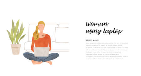 Vector Illustration Material: Female using a laptopのイラスト素材