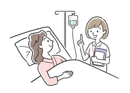 Vector Illustration Material: Nurse talking to a hospitalized womanのイラスト素材