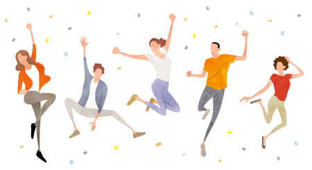 Vector Illustration Material: People who are happy to jump, funのイラスト素材