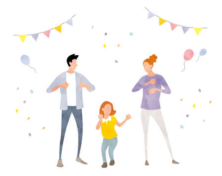 Vector illustration material: Family dancing with 3 family membersのイラスト素材
