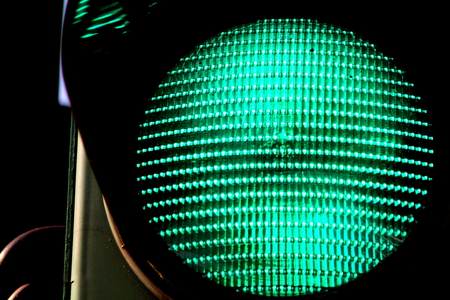 Close up view of green color on the traffic light.の写真素材