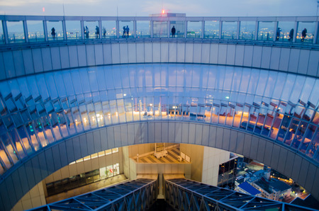 On the top floor one of famous landmark for Tourist and Japanese for nightview on highplace cover Osaka city のeditorial素材