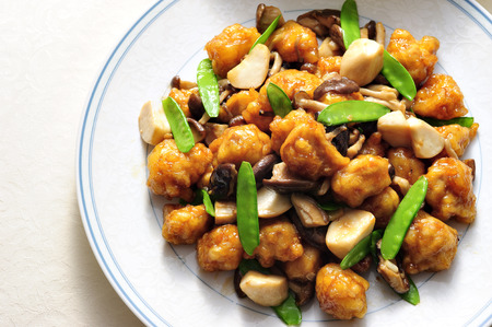 Chinese food on white dishの写真素材