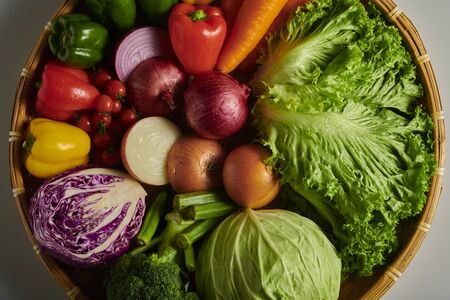 Gathering of delicious vegetables harvested in the fieldの写真素材