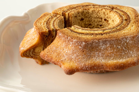 Cinnamon rolls on a plate on a white background, close-up.
German traditional and delicious...