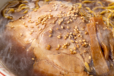 food simmered pork in soy sauce, closeupの写真素材