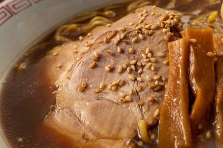 Chinese soup with pork and vegetables, close up view. Traditional chinese foodの写真素材