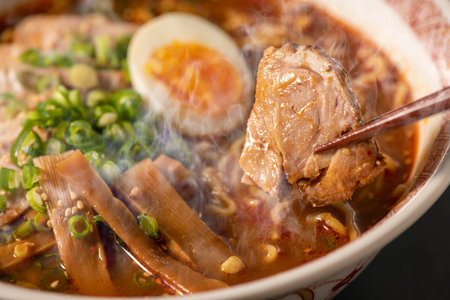 japanese ramen noodle with pork, egg and vegetablesの写真素材