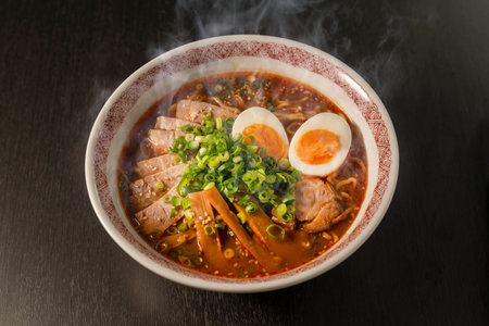 jjamppong, japanese noodle soup with pork and eggの写真素材