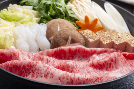Beef sashimi in hot pot, japanese foodの写真素材